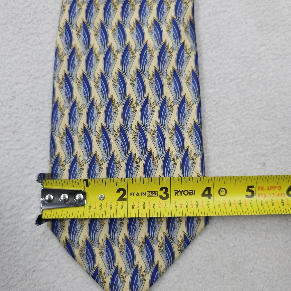 Valentino Cravatte Tie Mens Blue Beige Abstract Feather 100% Silk Italy Necktie